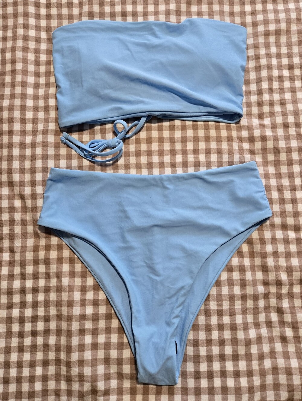 ✨️SHEIN (New) Light Powder Blue High Waisted Bandeau Bikini Set With Tie Back